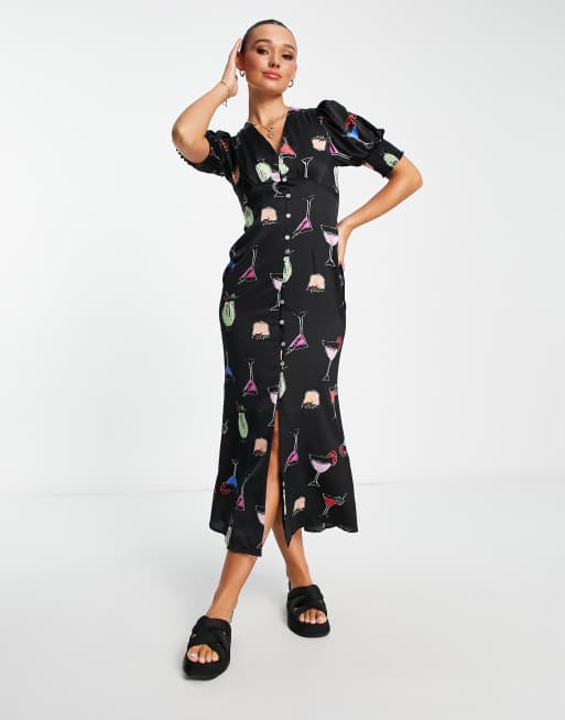 Never Fully Dressed cocktail lindos midi dress in black