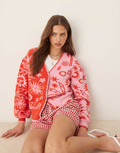 Never Fully Dressed color block cardigan in red and pink - view 1