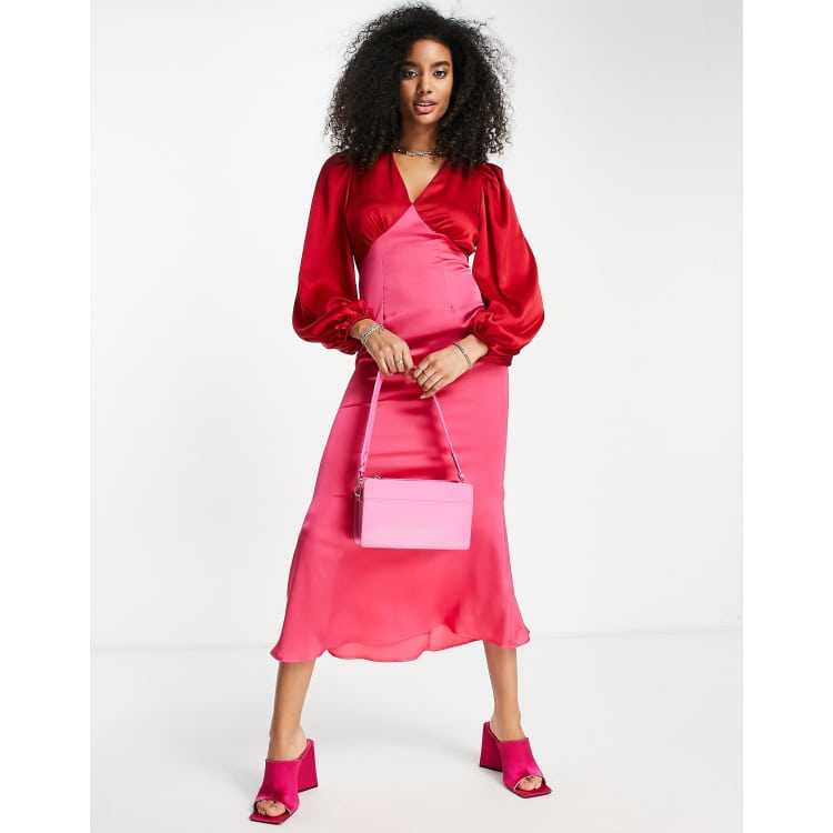 Never Fully Dressed color block mini dress in red and pink