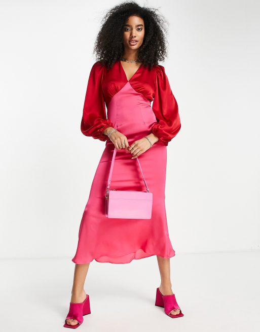 Buy COLOR BLOCK RED AND PINK DRESS for Women Online in India