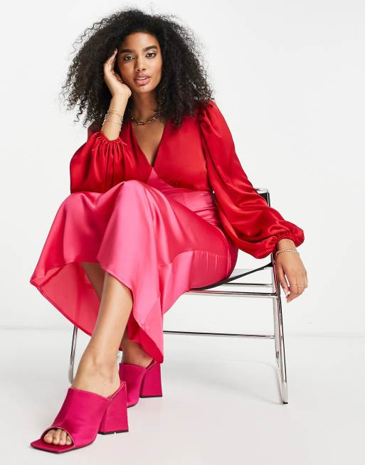 strapless open back dress Colorblock Pink/Red Full Dress