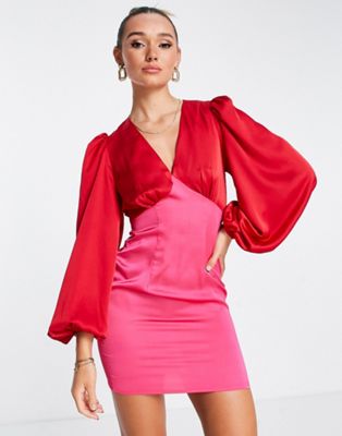 Pink and Red Color Block Twist Dress – Truly Yours