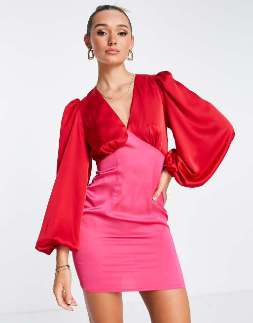 Take Me Out Red and Pink Color Block Plus Size Dress