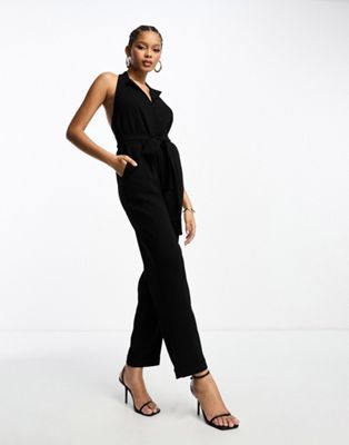 Never Fully Dressed tailored wrap jumpsuit in black - ASOS Price Checker