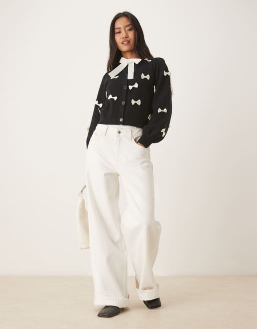 Never Fully Dressed contrast bow knitted cardigan in black, 3 of 4