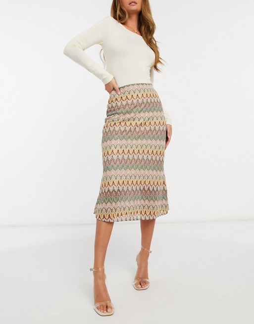 Never Fully Dressed contrast crochet knitted midi skirt in multi
