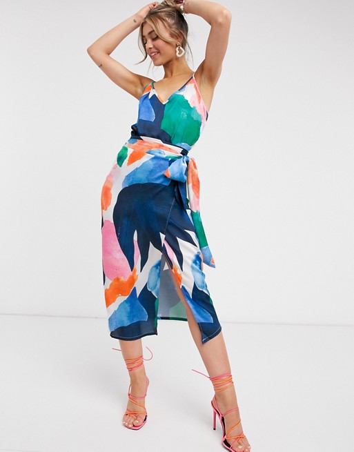 Never Fully Dressed contrast geo print midi skirt with belt