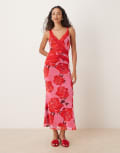 [Never Fully Dressed] Never Fully Dressed contrast lace slip midaxi dress in rose print-Multi 8 Rose Print