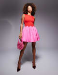 [Never Fully Dressed] Never Fully Dressed contrast mini dress in red and pink 6 Red/Pink