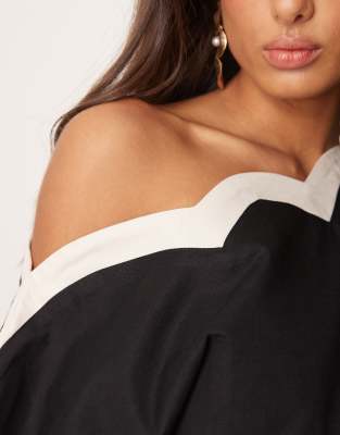 Never Fully Dressed Contrast Off-shoulder Asymmetric Top In Black