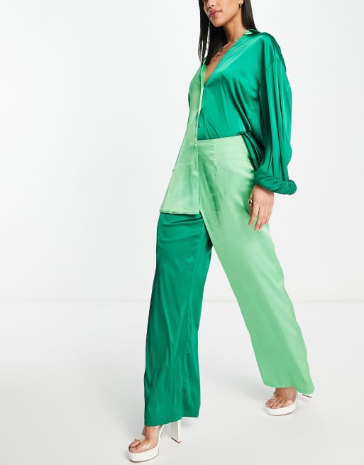 Never Fully Dressed contrast pants in green color block - part of