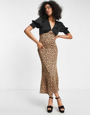 Never Fully Dressed contrast puff sleeve maxi dress in black leopard print - ASOS Price Checker