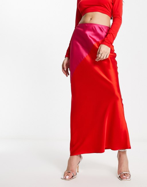 Pink and shop red midi skirt