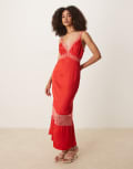 [Never Fully Dressed] Never Fully Dressed contrast slip midaxi dress in red and pink 6 Red/Pink
