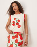 [Never Fully Dressed] Never Fully Dressed contrast stitch tomato knit singlet top in white L Cream/Red