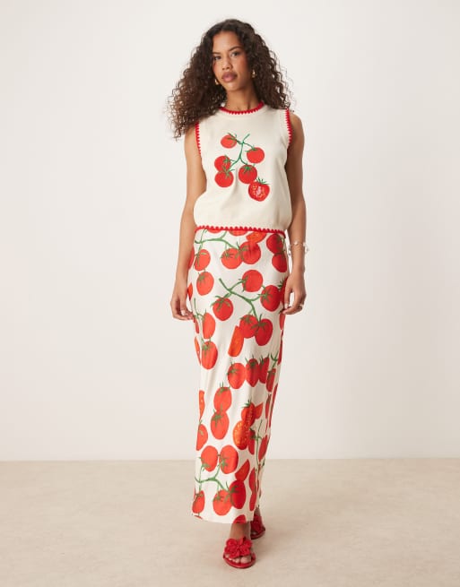 Never Fully Dressed contrast stitch tomato knit tank top in
