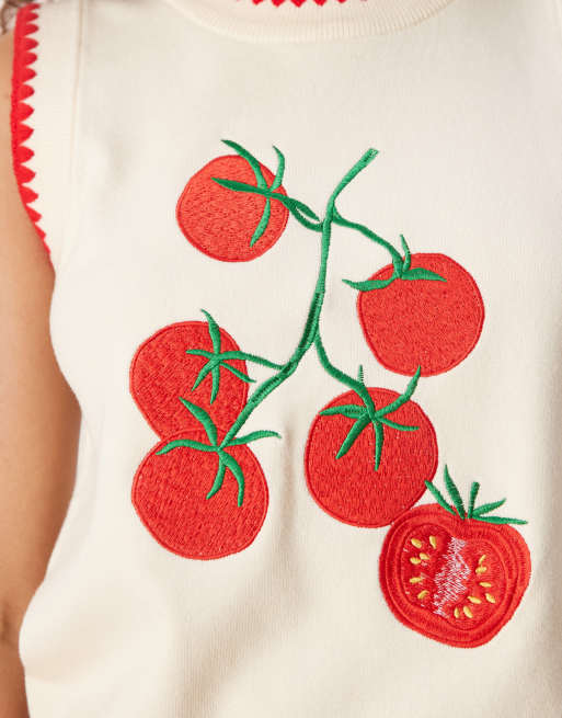Never Fully Dressed contrast stitch tomato knit tank top in