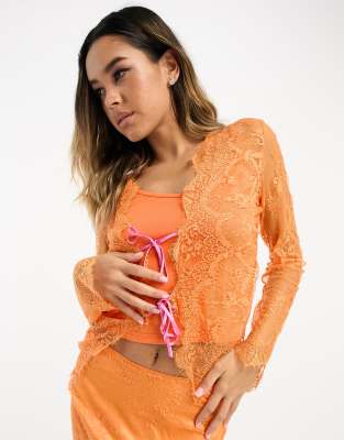 Never Fully Dressed contrast tie lace top co-ord in orange - ASOS Price Checker