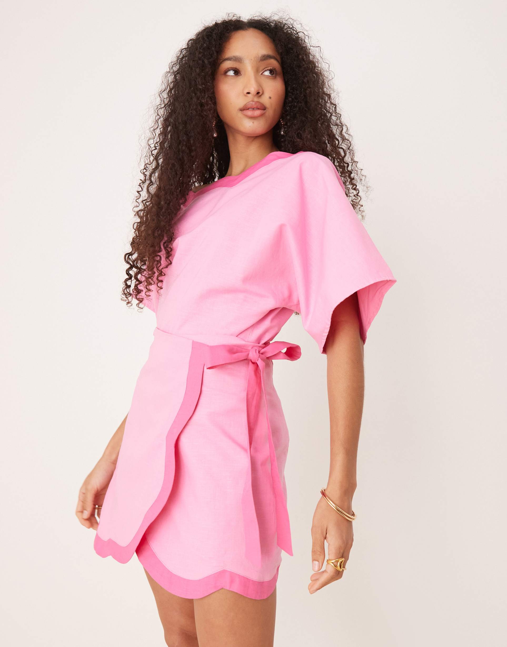 never fully dressed contrast tie mini skirt in contrast pink - part of a set