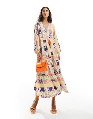 Never Fully Dressed contrast trim maxi dress in sunshine print