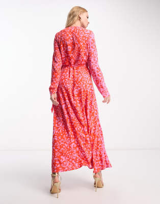 Never Fully Dressed contrast wrap maxi dress in red leopard clash