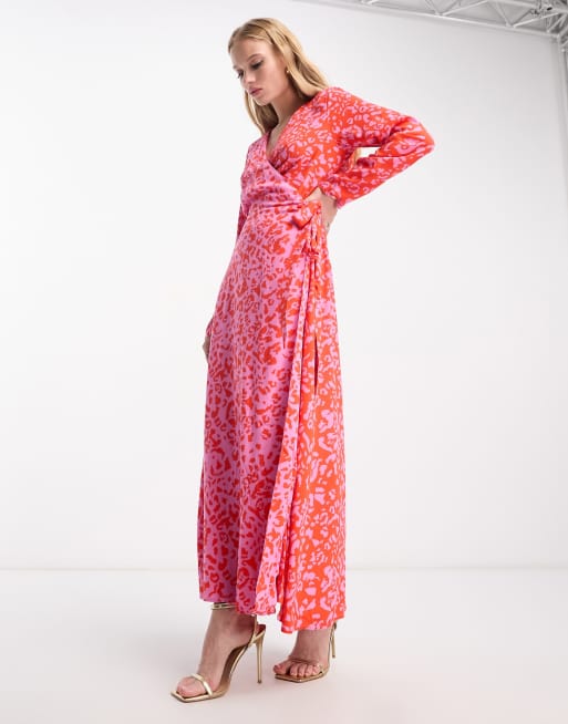 Never Fully Dressed contrast wrap maxi dress in red leopard clash