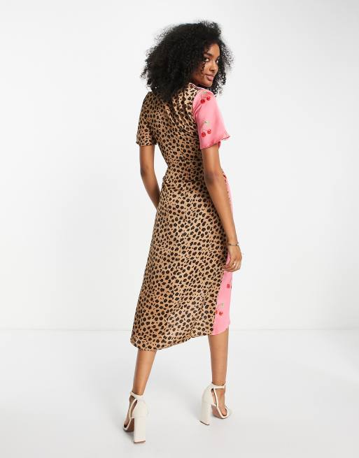 Leopard wrap cheap midi dress