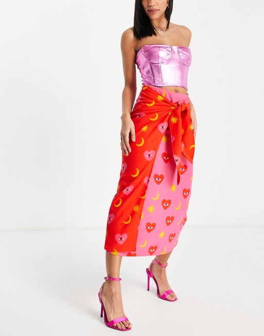 Never Fully Dressed contrast wrap midi skirt co-ord in pink and