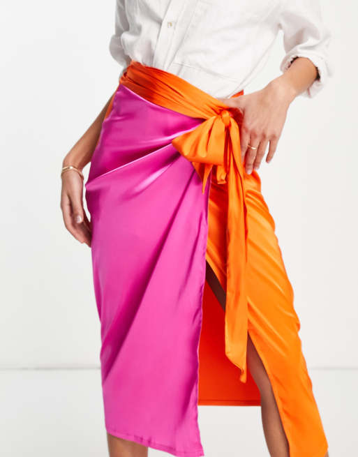Never Fully Dressed contrast wrap midi skirt in fuchsia pink - part of a set