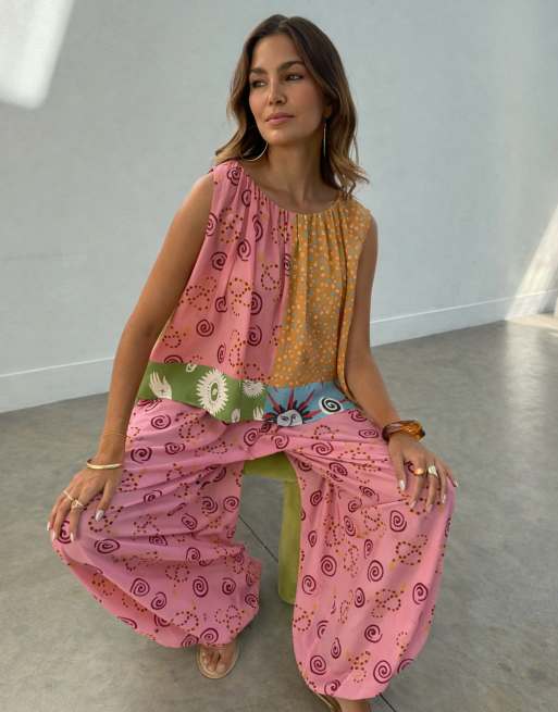 Never Fully Dressed - Coordinato con pantaloni a palloncino e top stile foulard con stampa multicolore