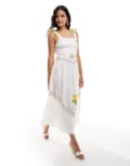 [Never Fully Dressed] Never Fully Dressed Corfu bow shoulder embroidered midaxi dress in white 8 White