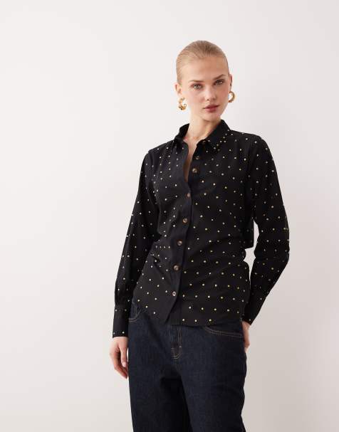 Never Fully Dressed cotton hotfix studded bow back shirt in black - view 1