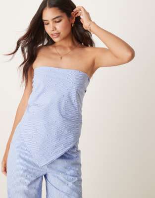 cotton hotfix tie back scarf top in blue stripes - part of a set