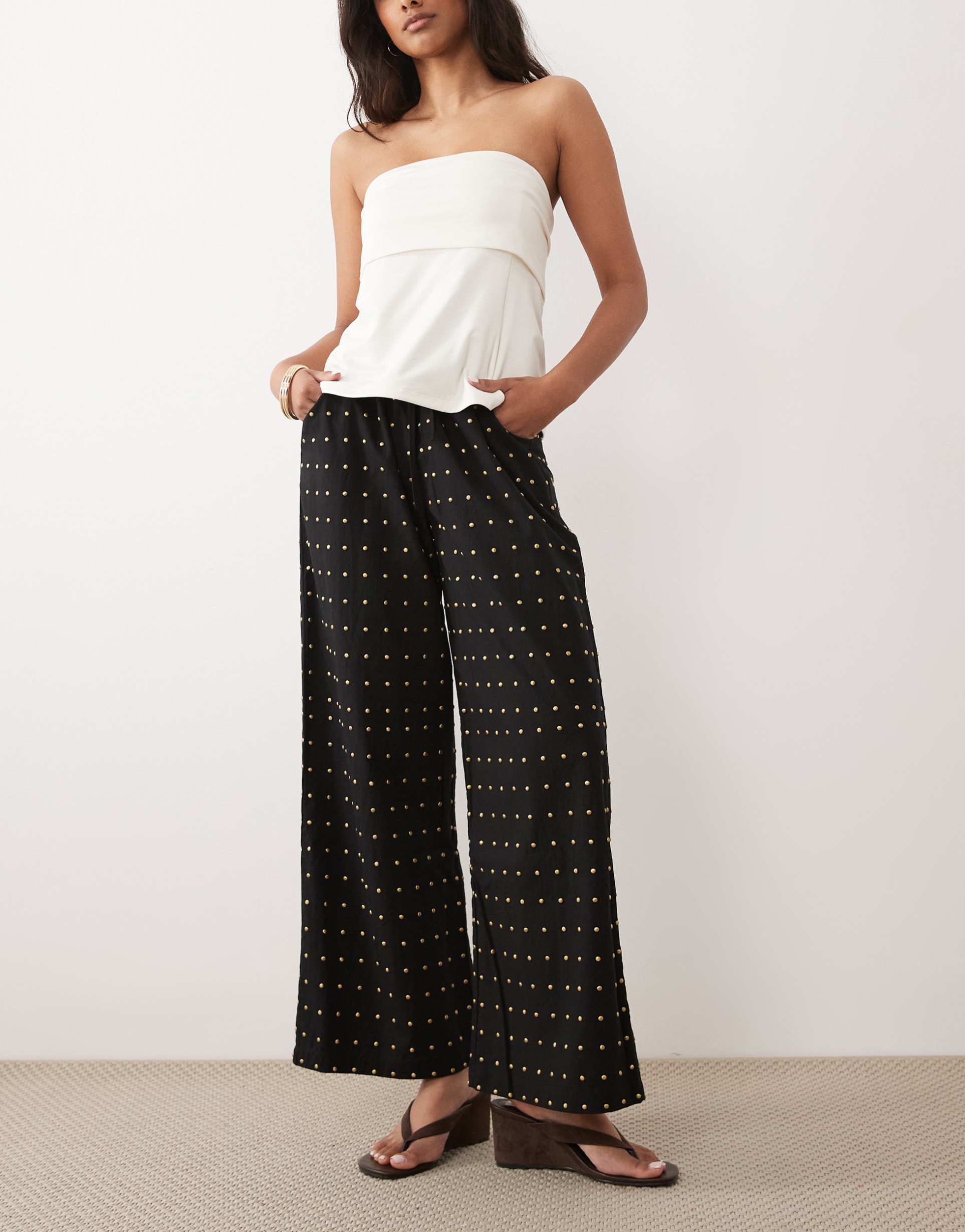 never fully dressed cotton hotfix wide leg pants in black