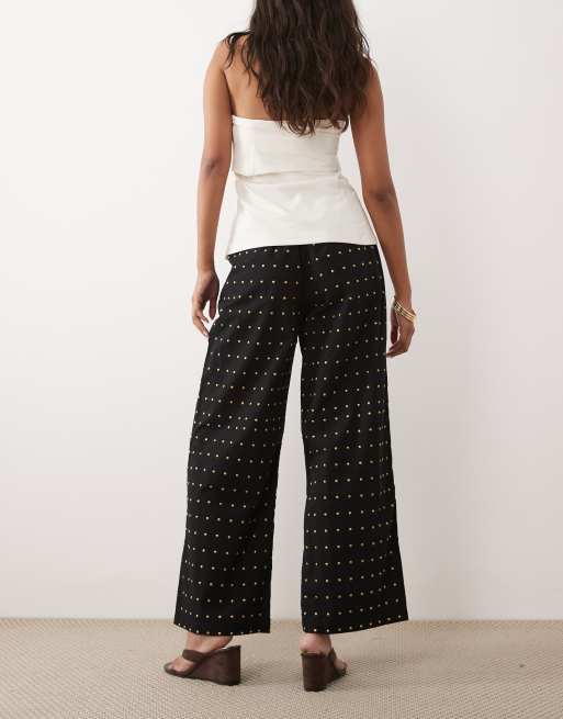 Never Fully Dressed cotton hotfix wide leg pants in black, 3 of 5