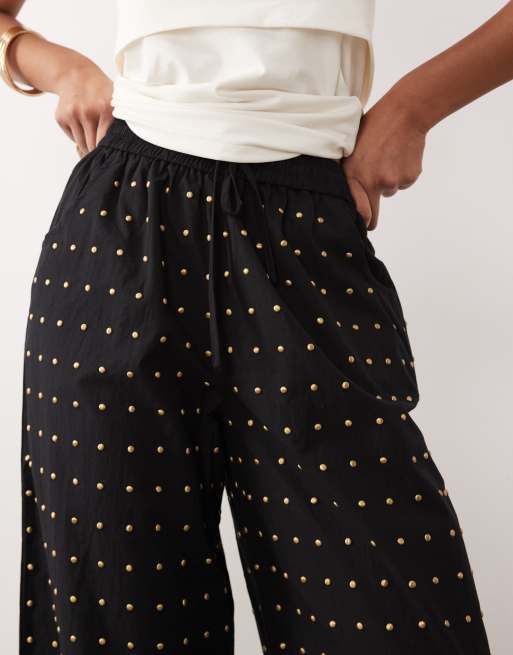 Never Fully Dressed cotton hotfix wide leg trousers in black, 5 of 5