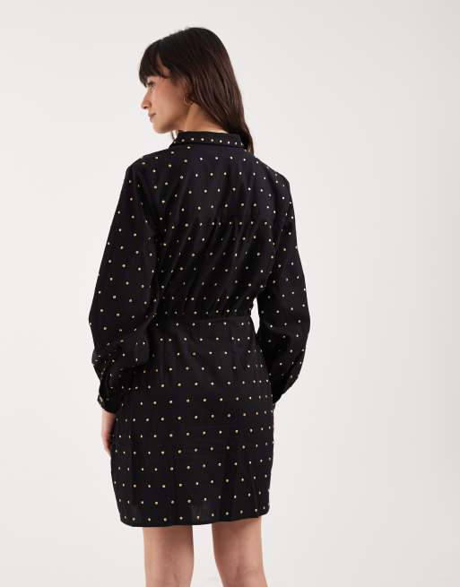 Never Fully Dressed cotton hotfix wrap over mini shirt dress in black, 4 of 4