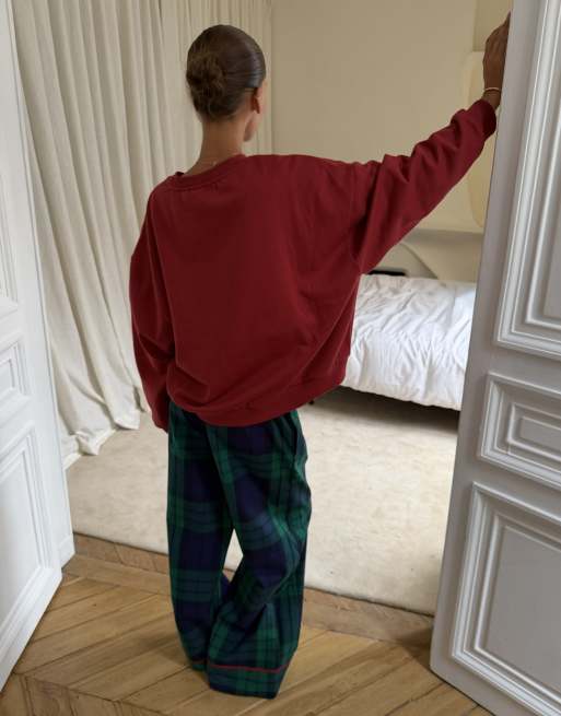 Never Fully Dressed cotton rich crew neck pyjama top and bottoms in tartan print, 2 of 4