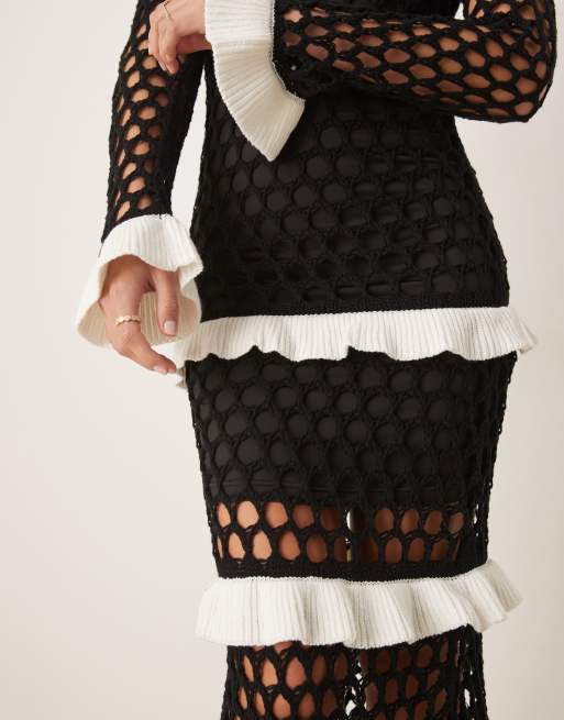 Never Fully Dressed crochet ruffle maxi dress in black and white, 3 of 4
