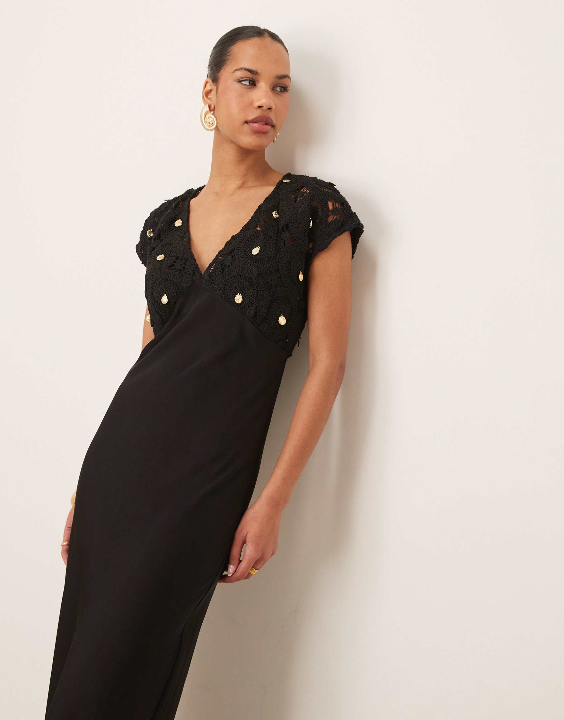 never fully dressed crochet shell maxi dress in black