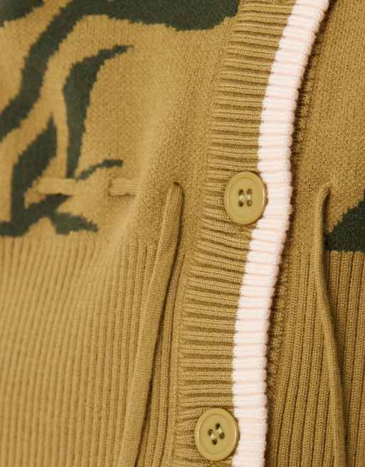 Never Fully Dressed cropped cinched waist cardigan in khaki print, 3 of 4