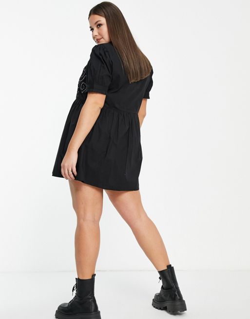 Never Fully Dressed Curve – Czarna sukienka tunika z lustrzanymi  zdobieniami | ASOS