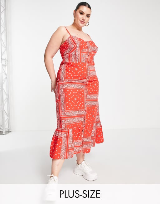 Never Fully Dressed Curve – Czerwona sukienka maxi we wzór bandany