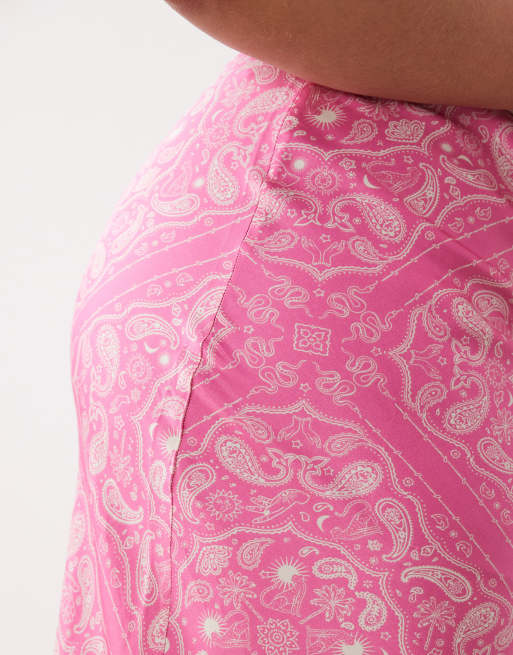 Never Fully Dressed Curve dorris satin midi skirt in pink paisley - part of a set, 2 of 5