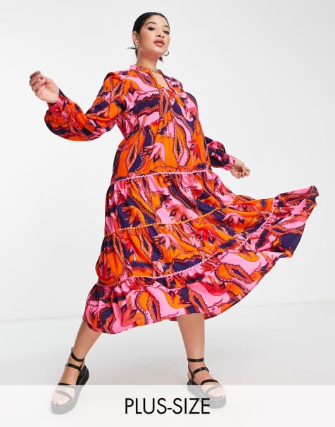 Never Fully Dressed Curve - Foxy - Robe étagée - Rose et orange - view 1