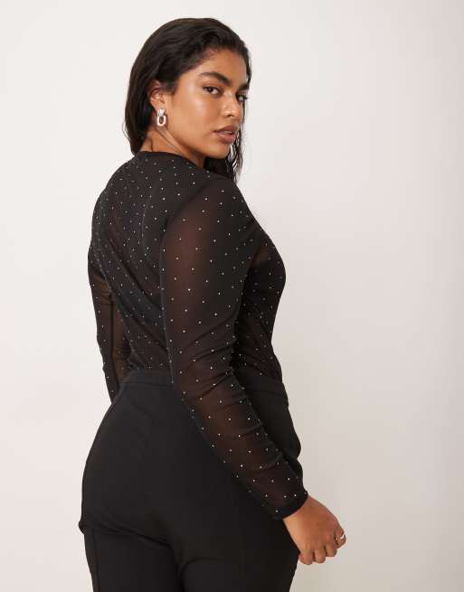 トップス HILLDA Cross Hotfix Long Sleeve Black Never Fully Dressed Curve hotfix embellished long sleeve