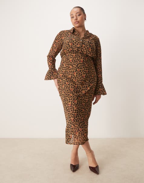 Never Fully Dressed Curve mia midaxi shirt dress in cherry leopard print - view 1