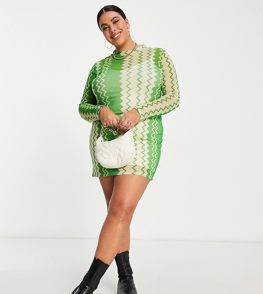 Never Fully Dressed Curve millie mesh mini dress in green
