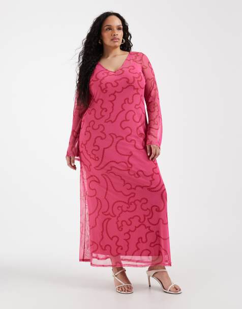 Never Fully Dressed Curve – Netzstoff-Maxikleid in Rosa mit Paisley-Muster - view 1