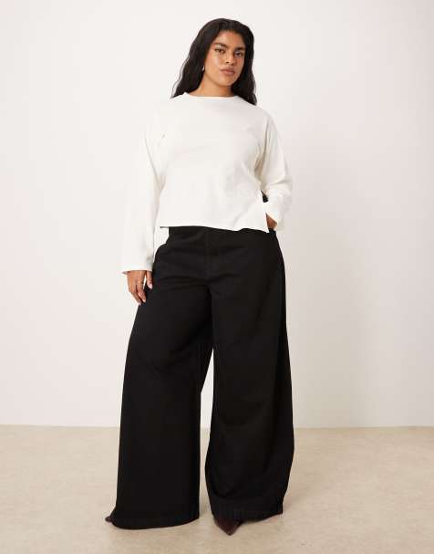 Never Fully Dressed Curve palazzo wide leg jeans in black - view 1